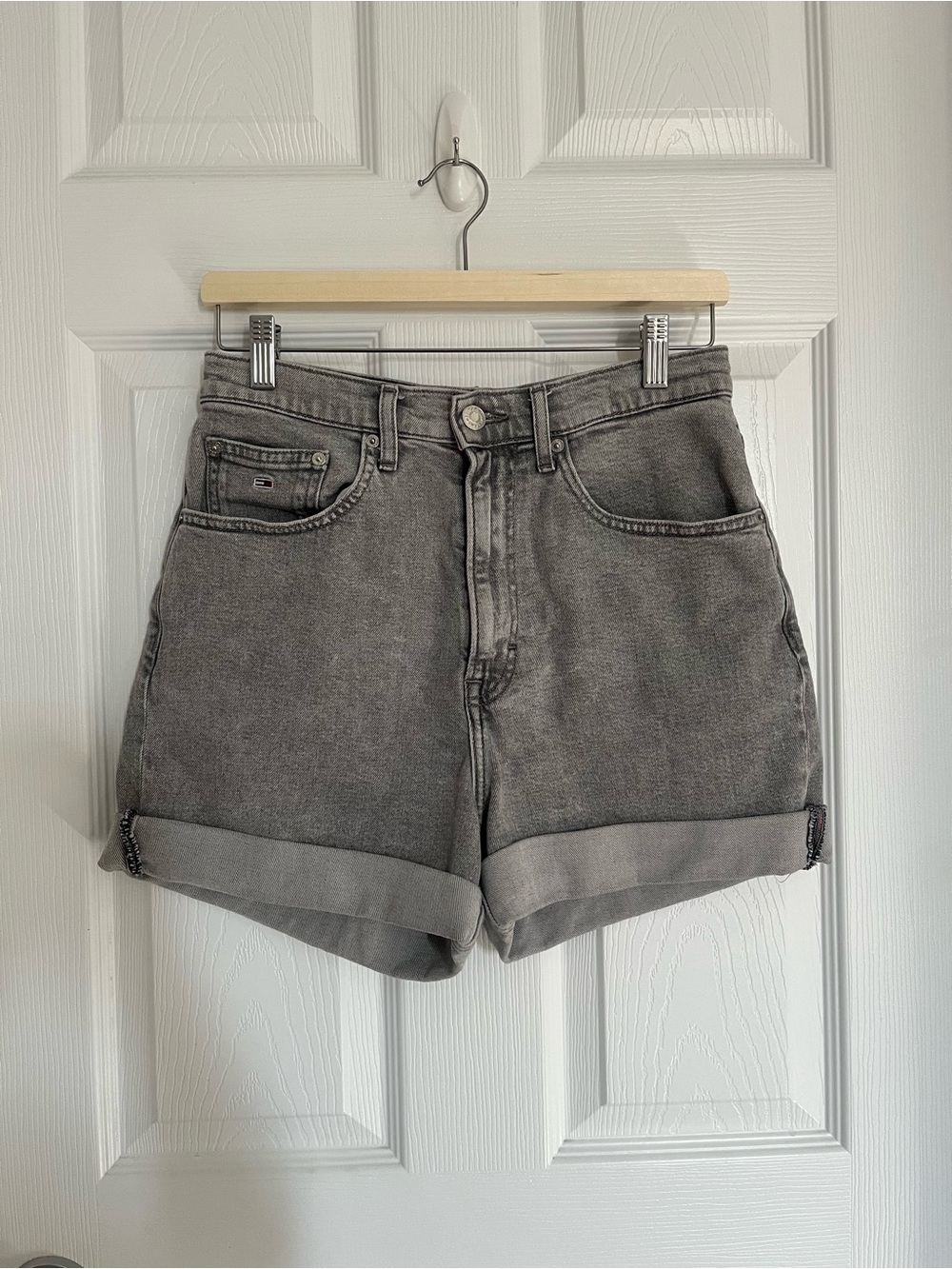 Tommy Hilfiger Gray High-Waist Rolled Cuff Denim Shorts